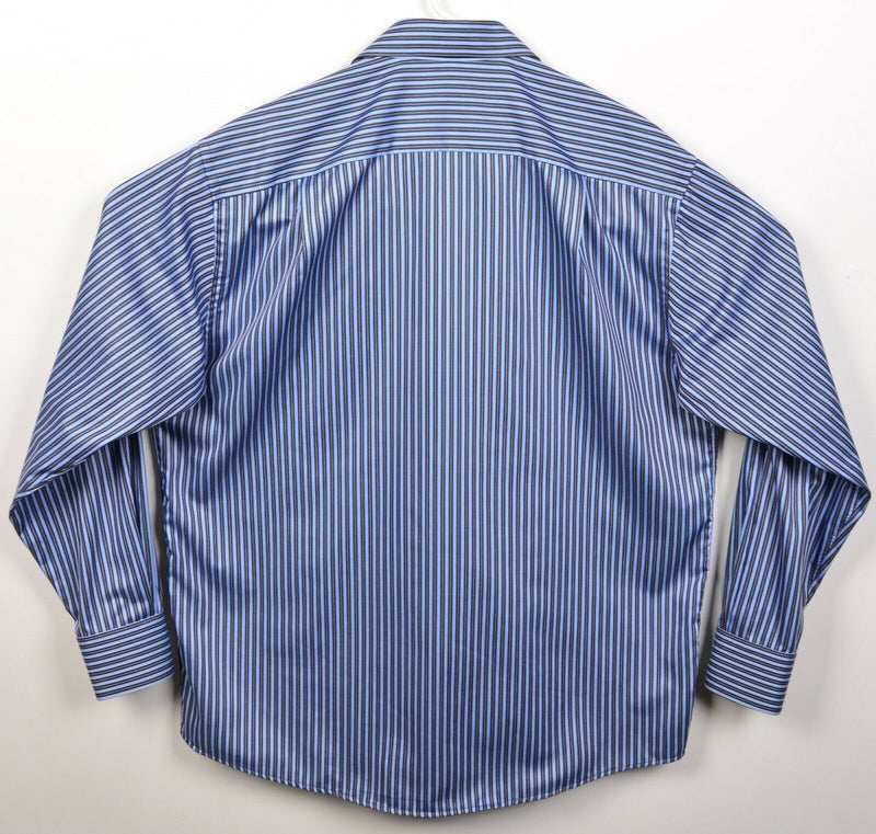 Eton Men's 17/43 Blue Striped Button-Front Point Collar Dress Shirt