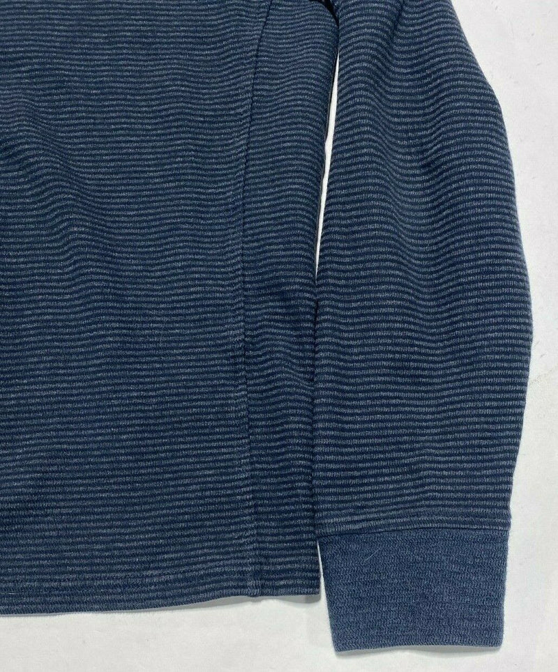 Billy Reid Men's Medium Blue Gray Striped Cotton Blend Pullover Hoodie