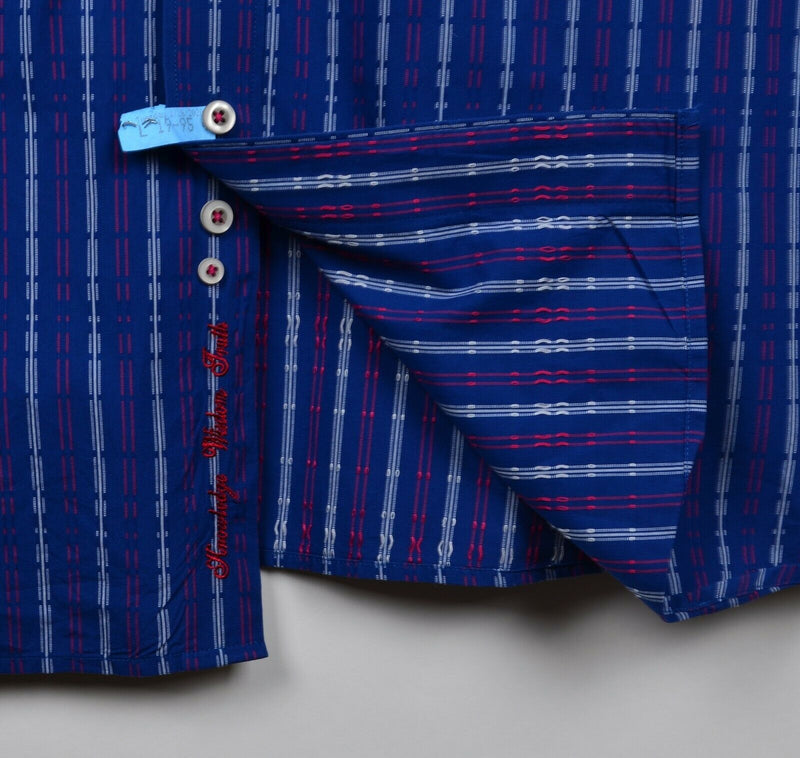 Robert Graham Men's 2XL Flip Cuff Blue Red Striped Paisley Cuffs Designer Shirt