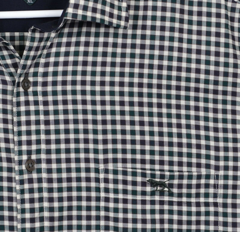 Rodd & Gunn Men's Sz XL Green Black Micro-Check Plaid Logo Long Sleeve Shirt