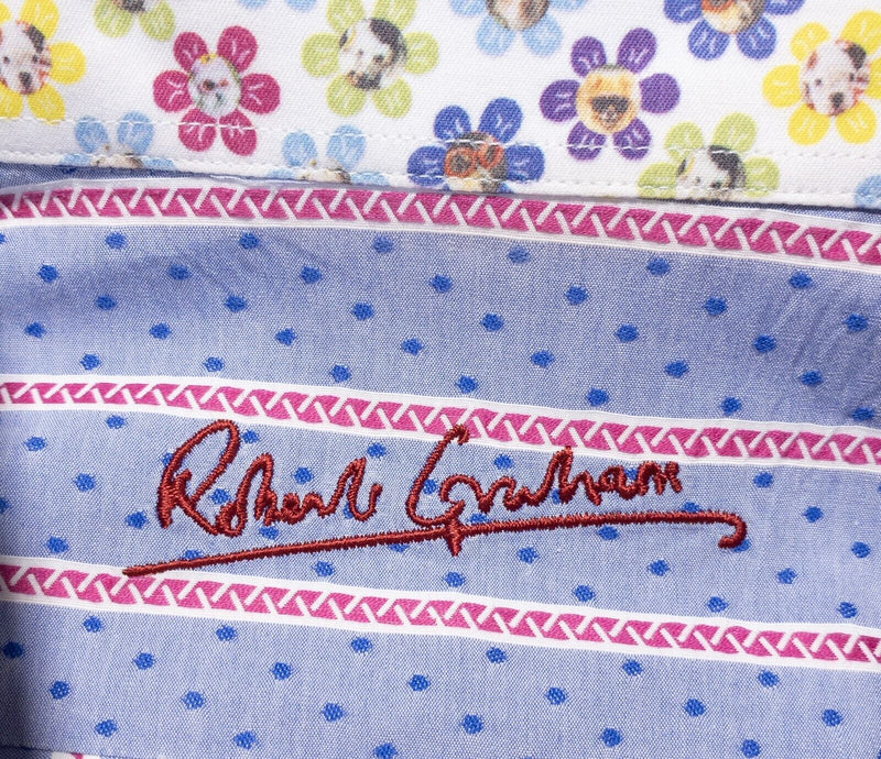 Robert Graham French Cuff 17.5 XL Mens Flip Cuff Floral Dog Blue Pink Stripe Dot