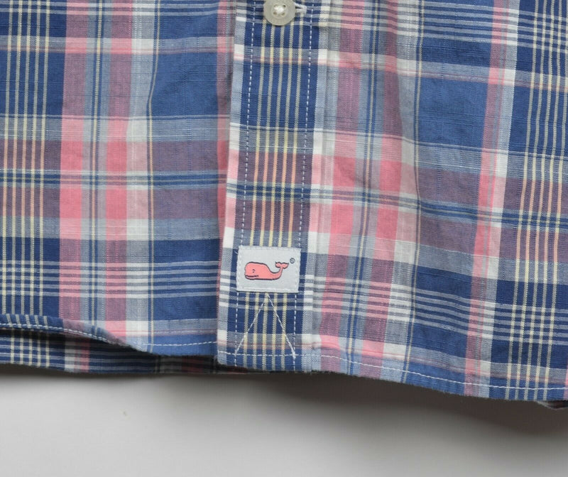 Vineyard Vines Men's Large Slim Fit Murray Shirt Pink Blue Plaid Button-Down