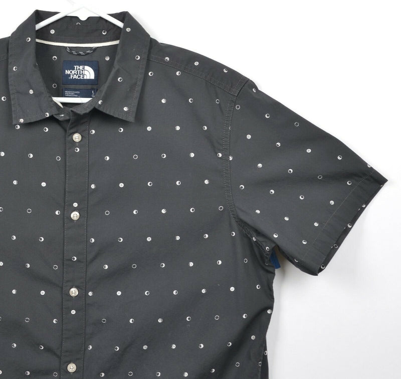 The North Face Men's Sz Large Black Polka Dot Moon Pattern Button-Front Shirt