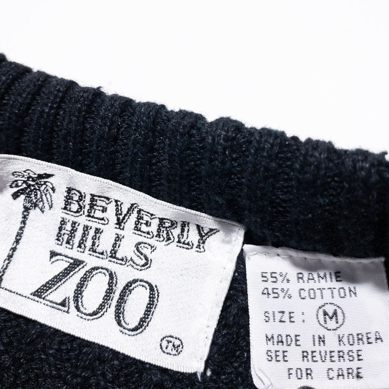 Beverly Hills Zoo Vintage Sweater Women's Medium 80s Duck Rain Pattern Black