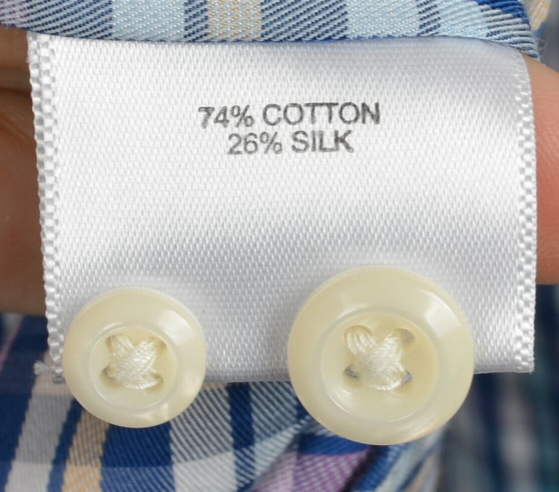 Peter Millar Crown Sport Men's XLT Cotton Silk Blue Plaid Button-Down Shirt