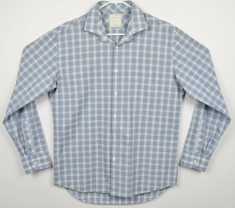 Billy Reid Men's Medium Standard Cut Blue Plaid Cutaway Collar Shirt