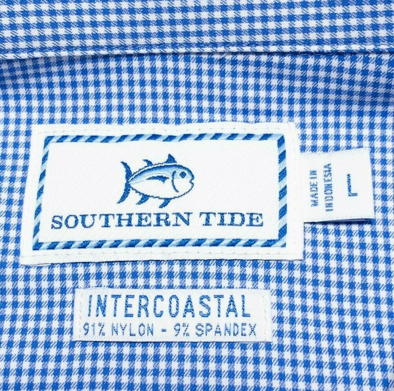 Southern Tide Intercoastal Nylon Blend Wicking Blue Check Button-Down Men Large