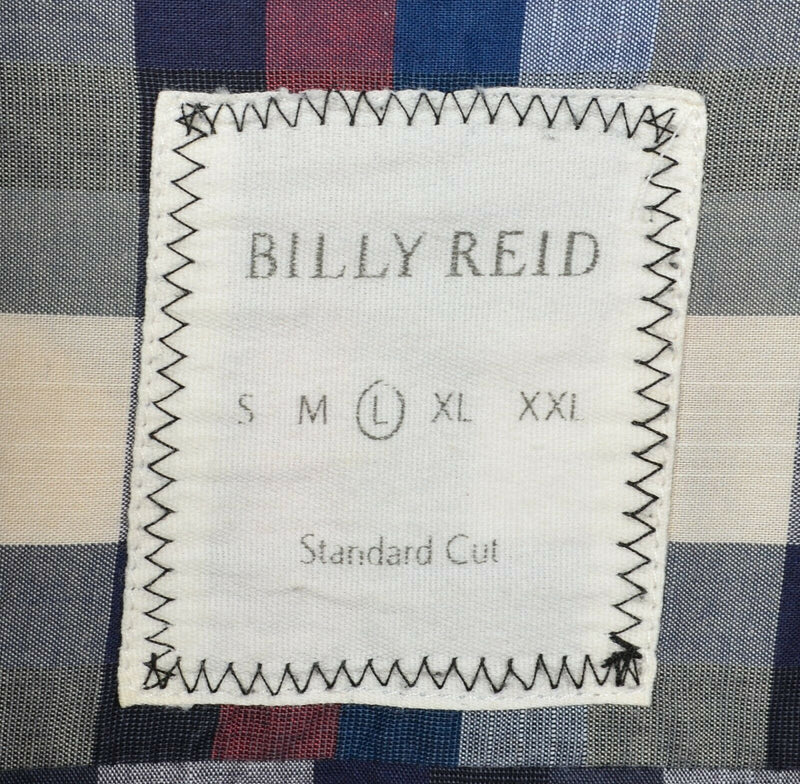 Billy Reid Men's Large Standard Cut Blue Red/Pink Cream Check Button-Front Shirt