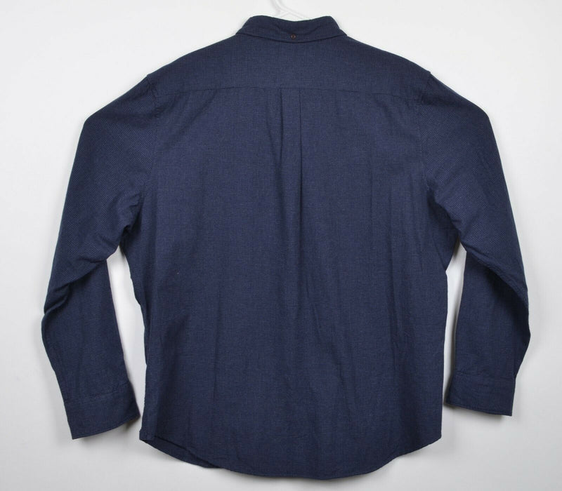 John Lewis Men's 2XL Navy Blue Houndstooth Plaid Button-Down Flannel Shirt