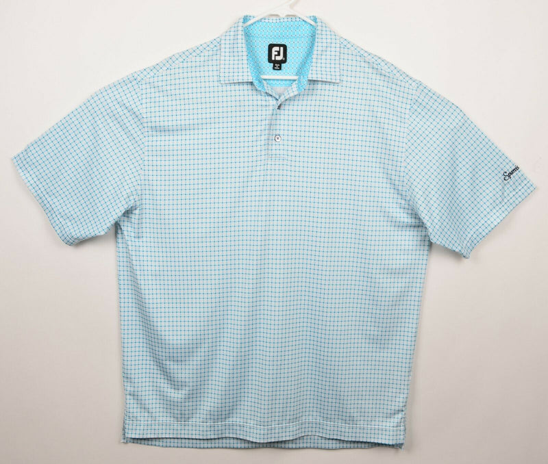 FootJoy Men's Sz XL Blue White Plaid Grid Check FJ Performance Golf Polo Shirt