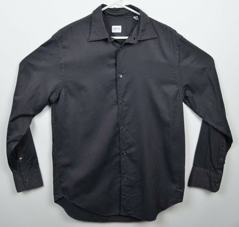 Armani Collezioni Men's Medium Cotton Silk Blend Black Gray Button-Front Shirt