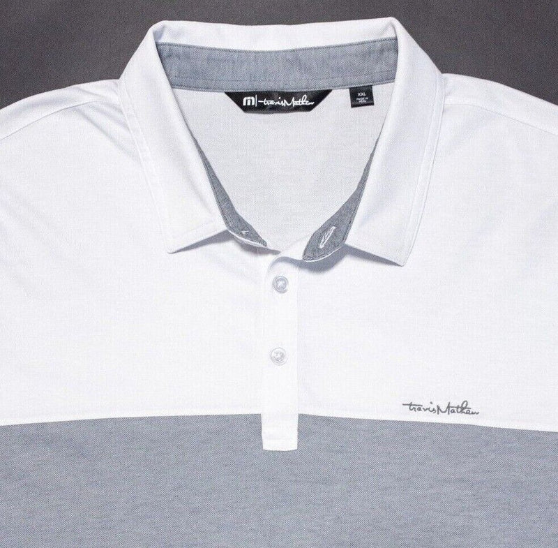 Travis Mathew Polo XXL Men's Golf Shirt Wicking White Gray Two-Tone Logo 2XL