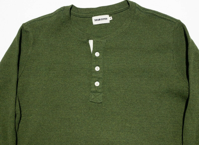Taylor Stitch Men's Large (42) Green Waffle-Knit Thermal 3-Button Henley Shirt