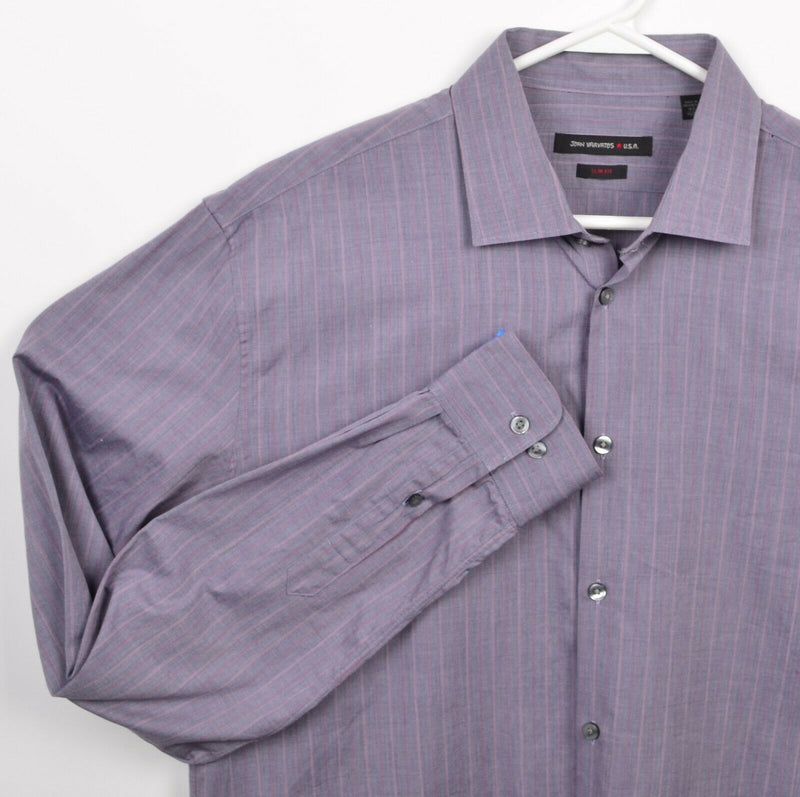 John Varvatos USA Men's 16.5-36/37 Slim Fit Purple Striped Button-Front Shirt