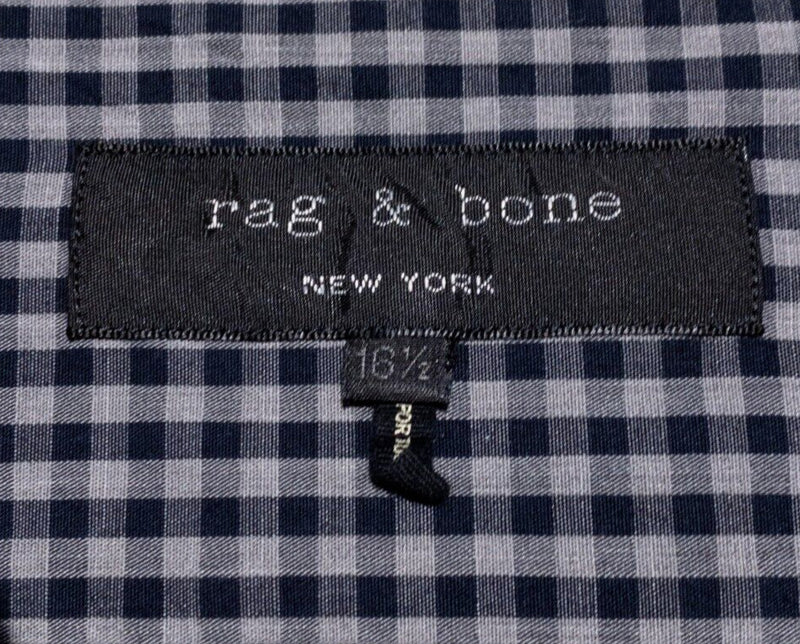 rag & bone Shirt Men's 16.5 (Large) Gray Blue Gingham Check Long Sleeve Button