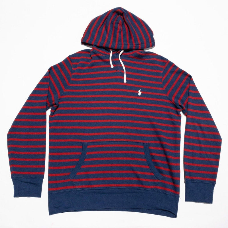 Polo Ralph Lauren Hoodie Men's Large Pullover Knit Blue Red Striped Preppy