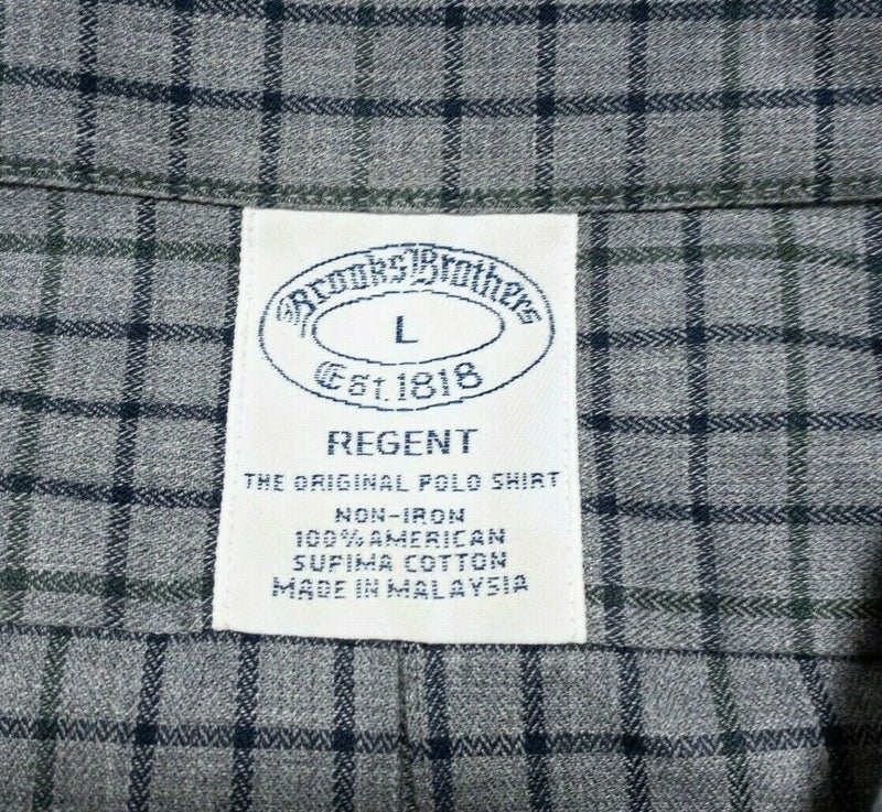 Brooks Brothers Regent Non-Iron Button-Down Shirt Gray Navy Check Men's Large