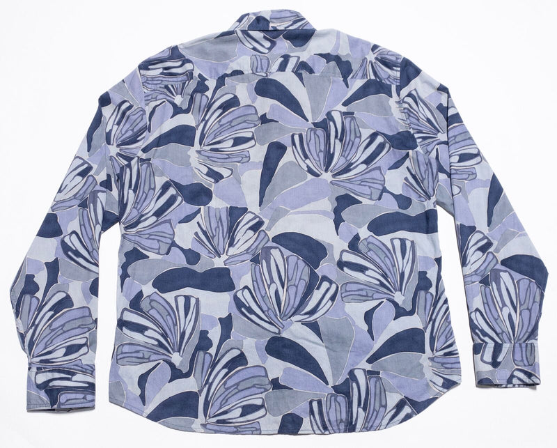 Armani Exchange Floral Shirt Men's Large Button-Up Print Blue Long Sleeve