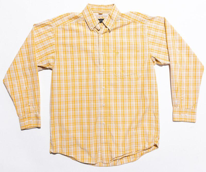 Ariat Pro Series Shirt Mens Medium Long Sleeve Rodeo Western Cowboy Yellow Plaid