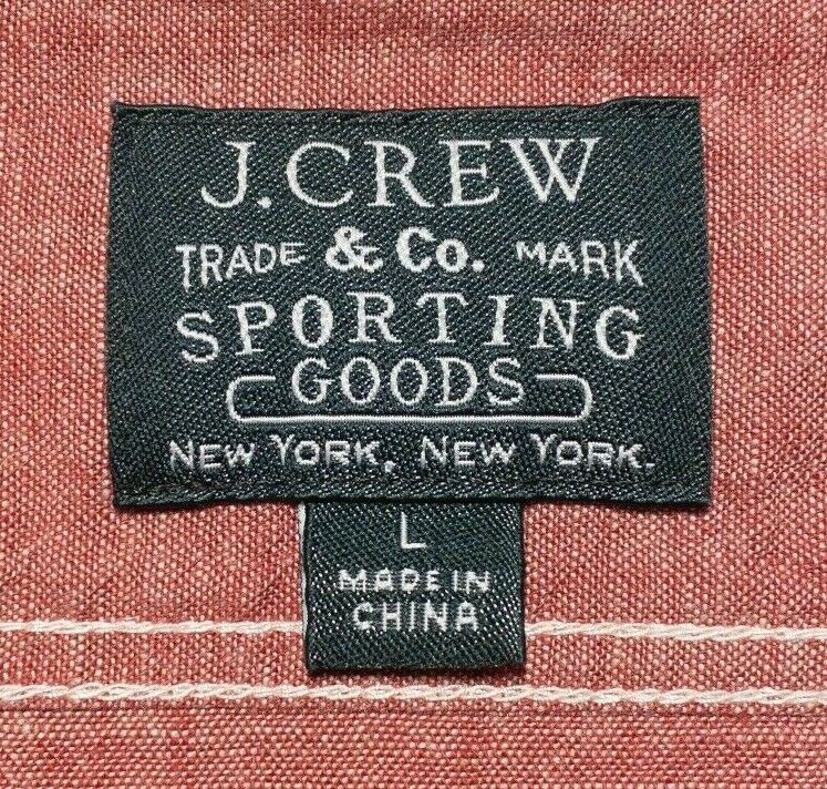 J. Crew Sporting Goods Red/Pink Chambray Shirt Cotton Linen Blend Men's Large