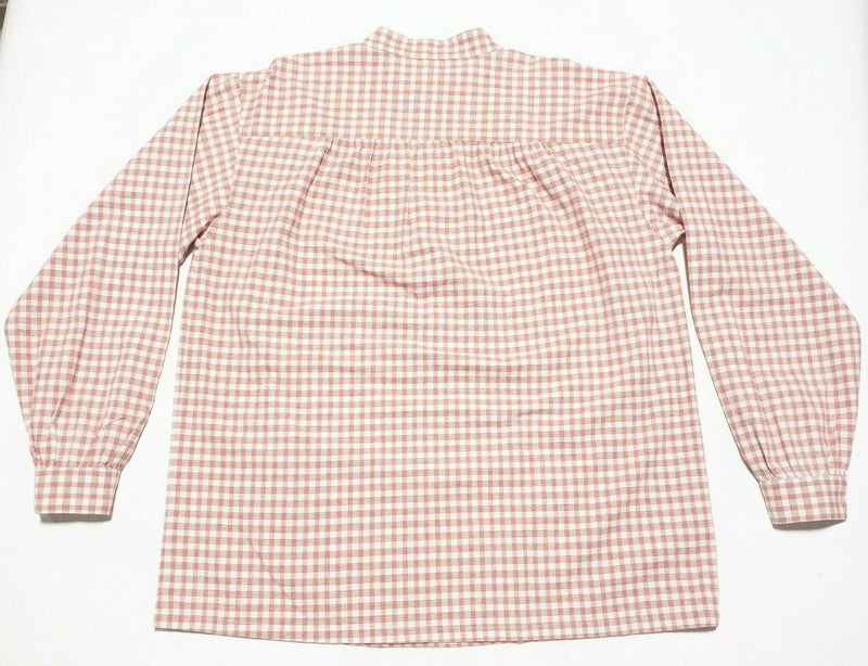 J. Peterman Band Mandarin Collar Popover Shirt Orange Red Check Men's Large