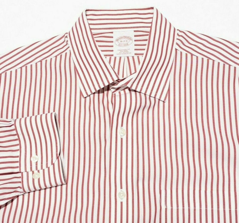 Brooks Brothers Dress Shirt Men's 16 Traditional Fit Non-Iron Red Striped