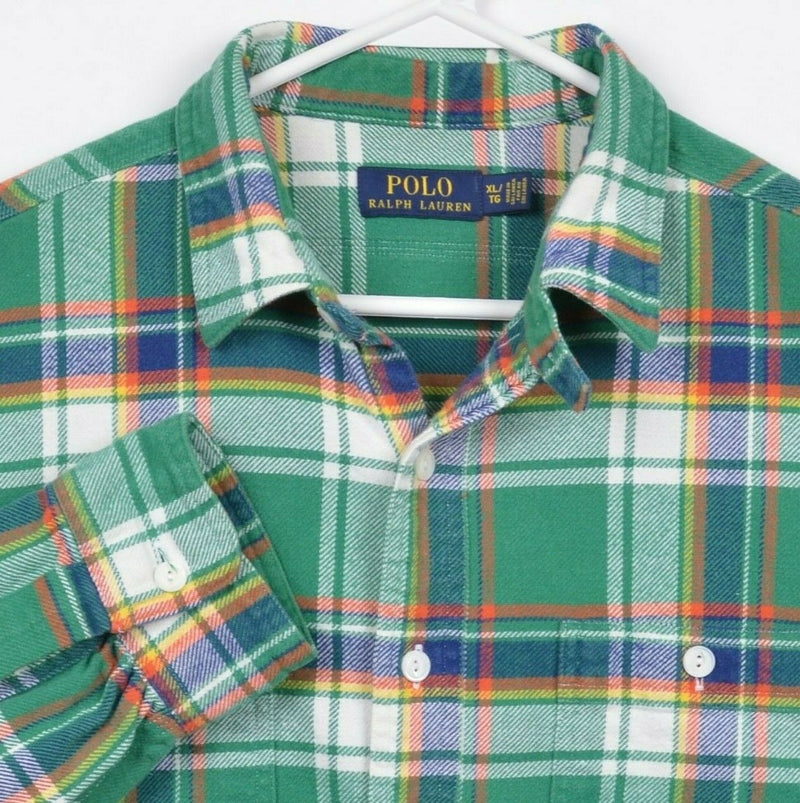 Polo Ralph Lauren Men's XL Green Tartan Plaid Loop Collar Flannel Shirt