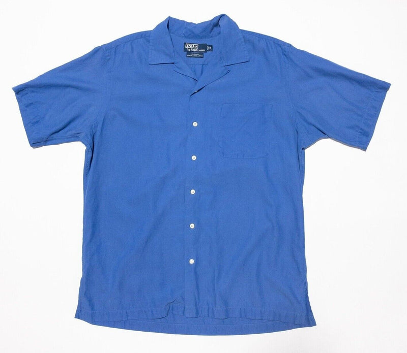 Polo Ralph Lauren Silk Caldwell Shirt Medium Men's Blue 90s Loop Collar Camp