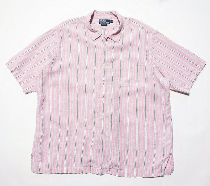 Polo Ralph Lauren Linen Shirt 2XL Men's Pink Striped Caldwell Short Sleeve