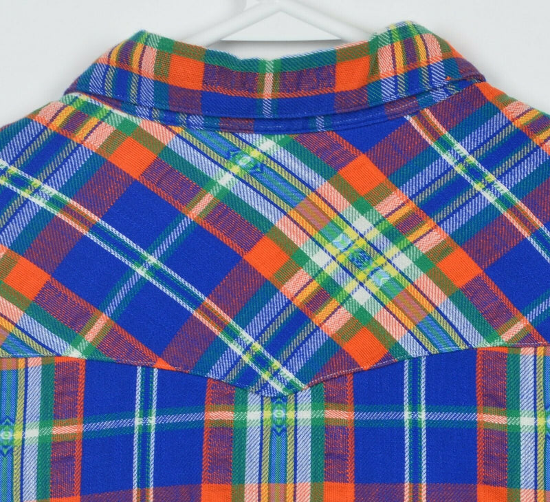 Polo Ralph Lauren Men's 2XL Pearl Snap Blue Orange Plaid Aztec Flannel Shirt