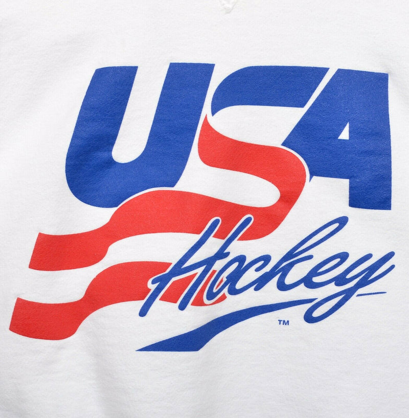 Vintage 90s USA Hockey Men's Large Champion Olympics Crew Neck White Sweatshirt