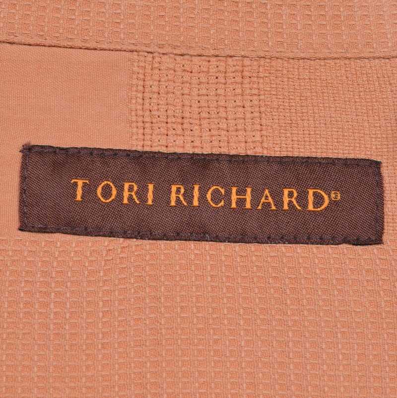 Tori Richard Men's Large 100% Silk Orange Textured Geometric Hawaiian Camp Shirt