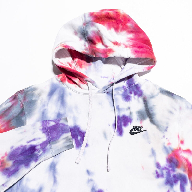 Nike Tie Dye Hoodie Adult Small Pullover Sweatshirt Club Fleece White Purple Red