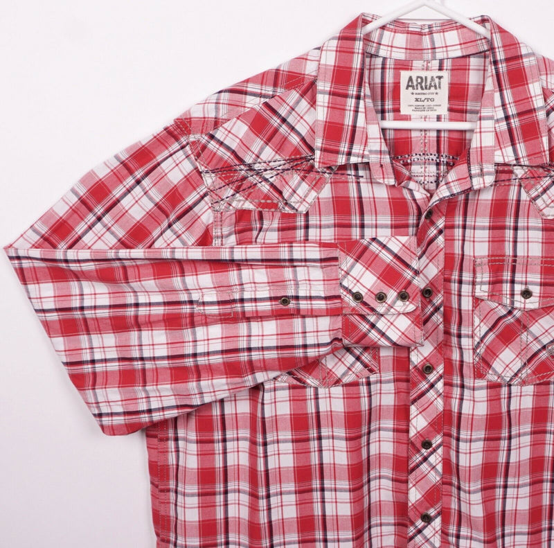 Ariat Men's XL Retro Fit Red Plaid Stitch Accent Western Button-Front Shirt