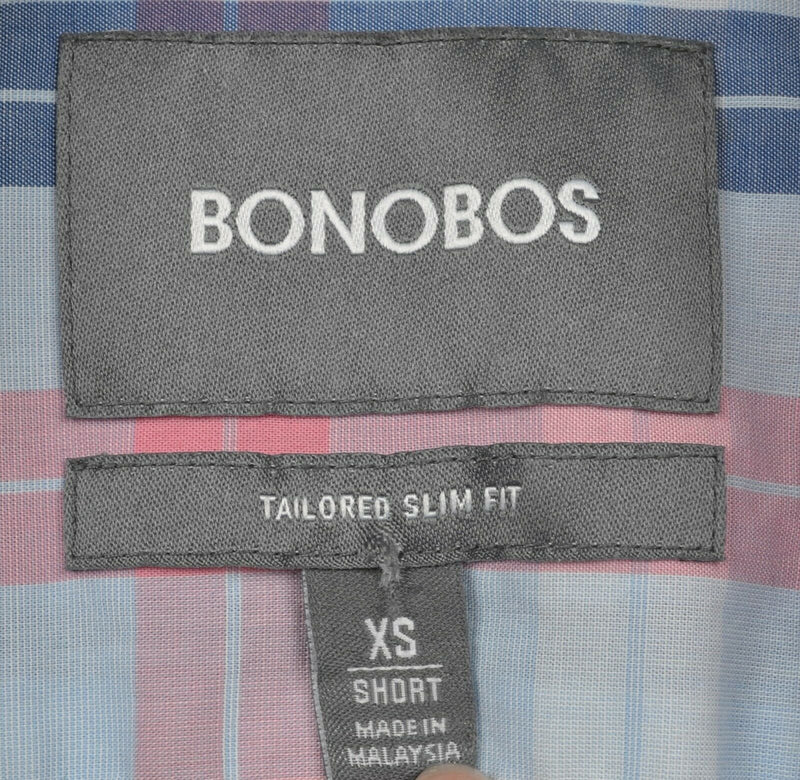 Bonobos Men's XS Tailored Slim Fit Blue Pink Plaid Long Sleeve Button-Down Shirt