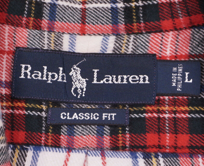 Polo Ralph Lauren Men's Large Classic Fit Red Tartan Plaid Flannel Button Shirt