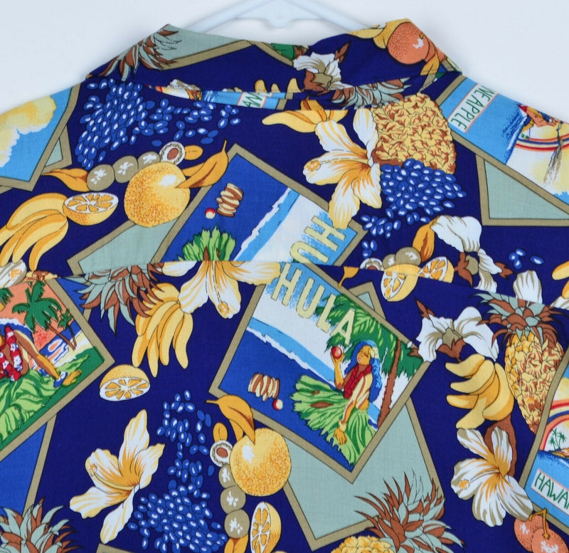 Joe Kealoha's Men's Large Rayon Postcard Fruits Tropical Hawaiian Shirt