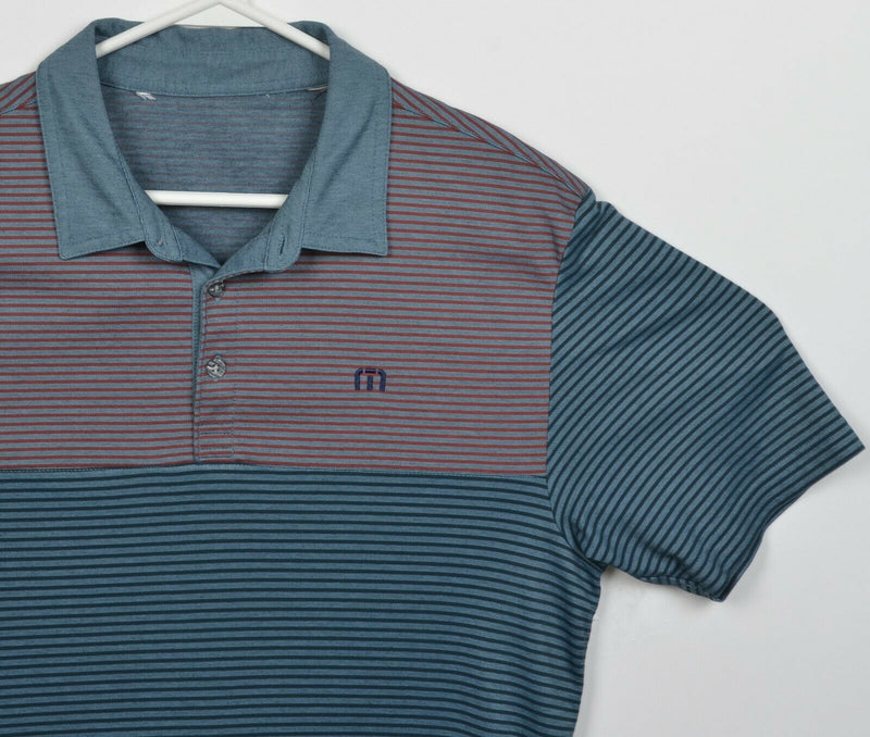 Travis Mathew Men's Small? Red Blue Striped Two Tone Wicking Golf Polo Shirt