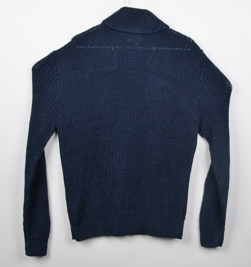 Polo Ralph Lauren Men's Sz XL 100% Linen Shawl Collar Knit Chunky Navy Sweater