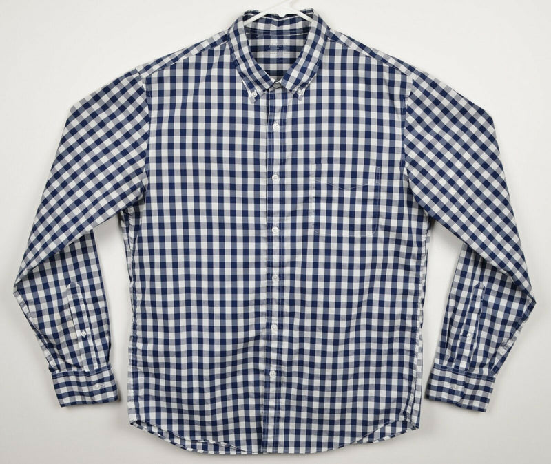 J. Crew Men's Sz Large Navy Blue White Gingham Check Offshore Performance Shirt