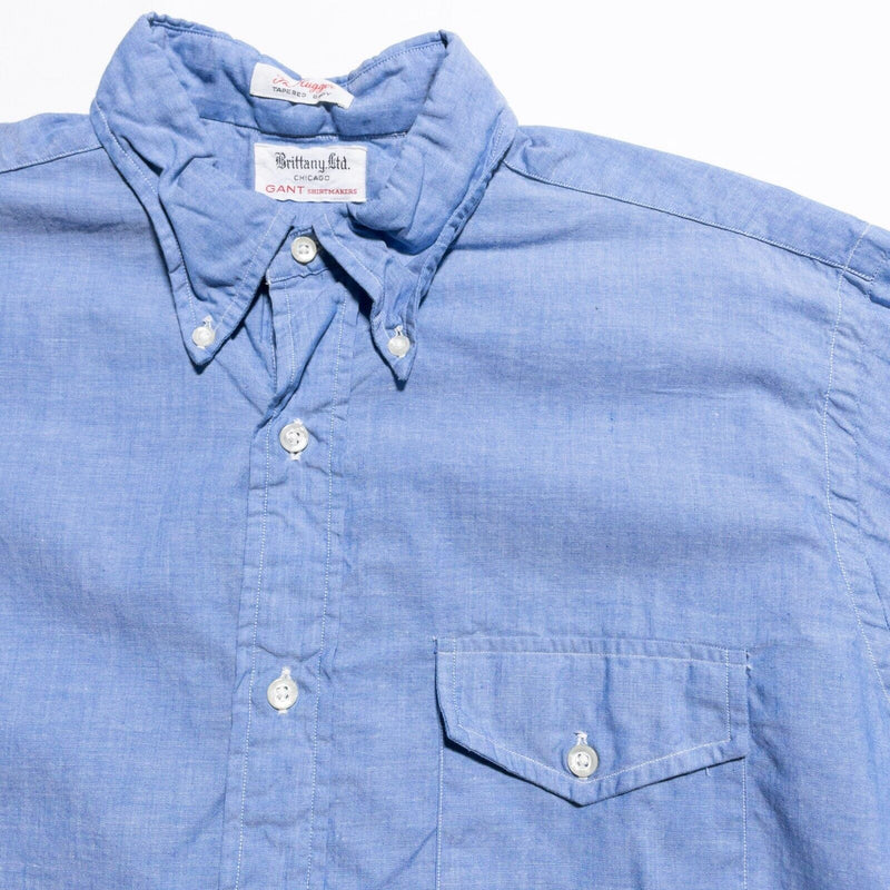 Vintage GANT Shirt Men's 15.5-33 Sanforized Union USA Hugger Blue Button-Down