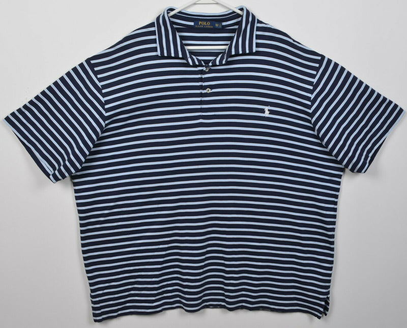 Polo Ralph Lauren Men's 2XLT Tall Navy Blue Aqua Blue Striped Polo Shirt