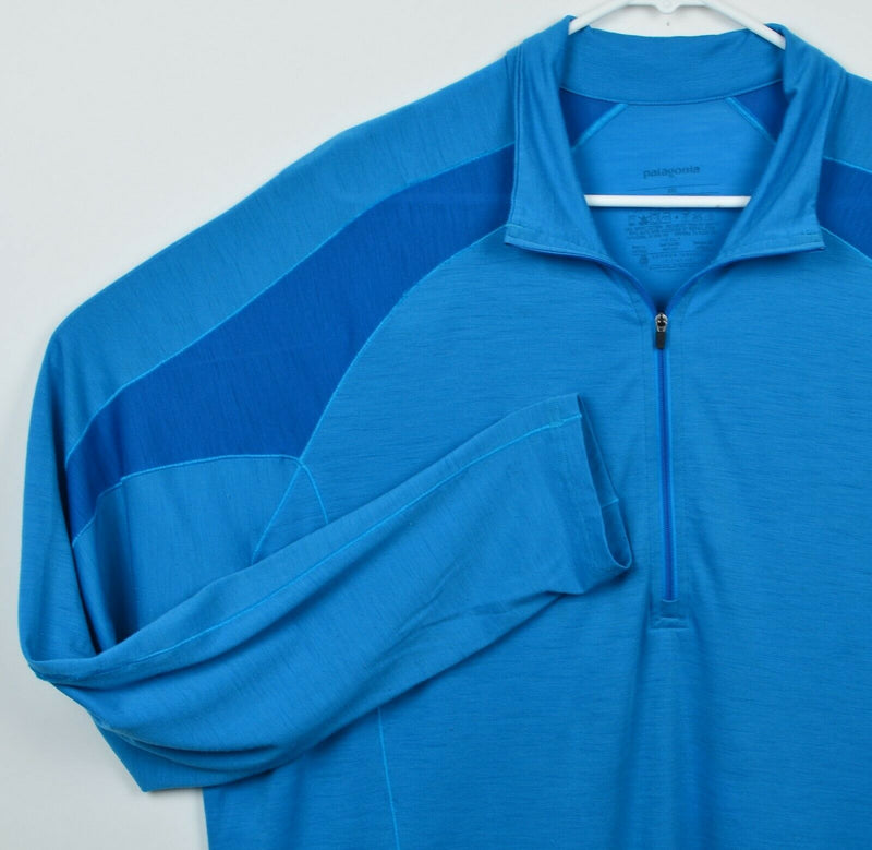 Patagonia Men's Sz 2XL Merino Wool Blend Lightweight Blue 1/4 Zip Base Layer
