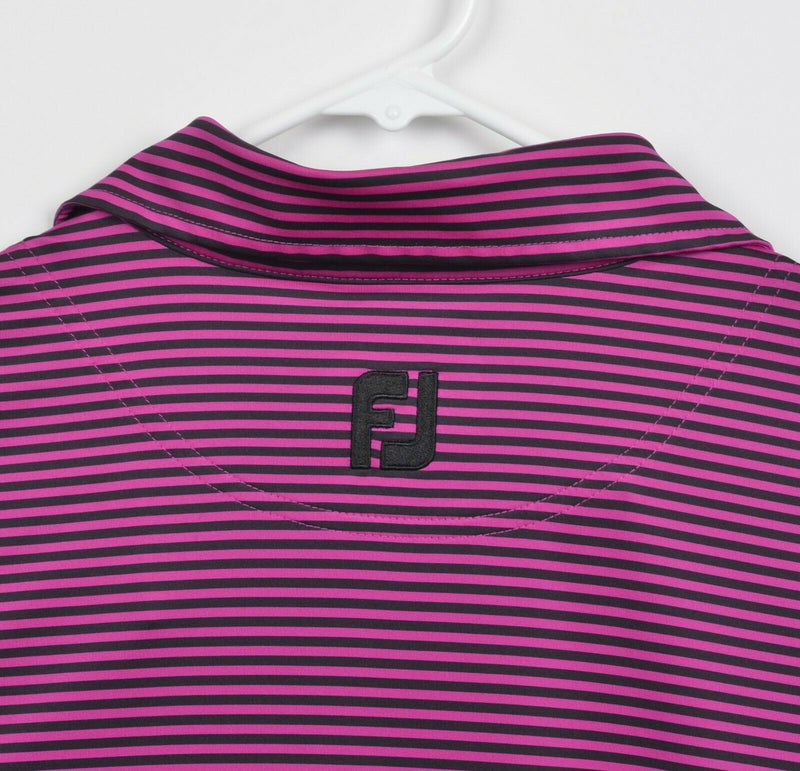 FootJoy Men's Sz Large Magenta Black Striped FJ Performance Golf Polo Shirt