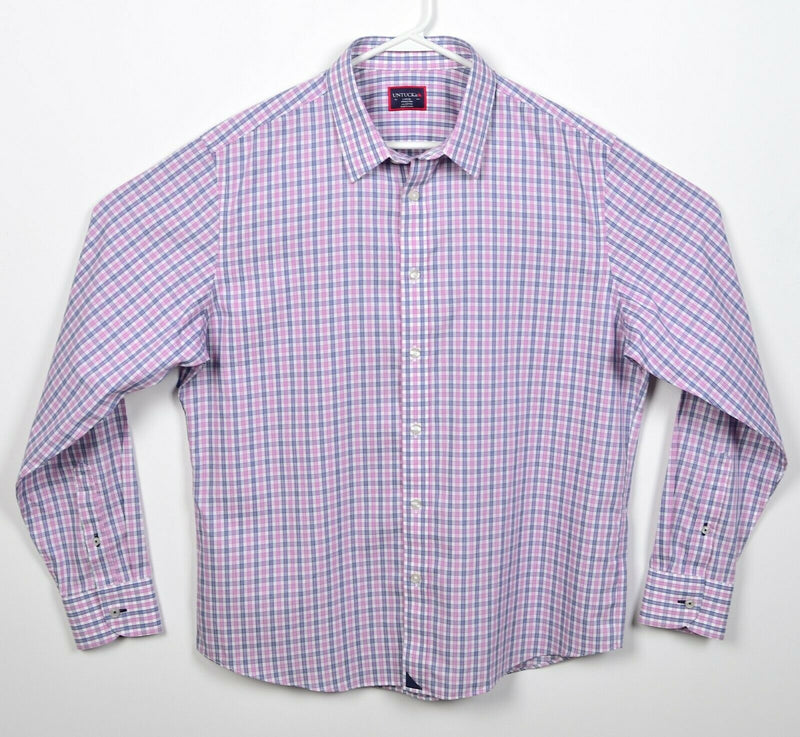 UNTUCKit Men's Large Wrinkle Free Pink Blue Plaid Check Button-Front Shirt