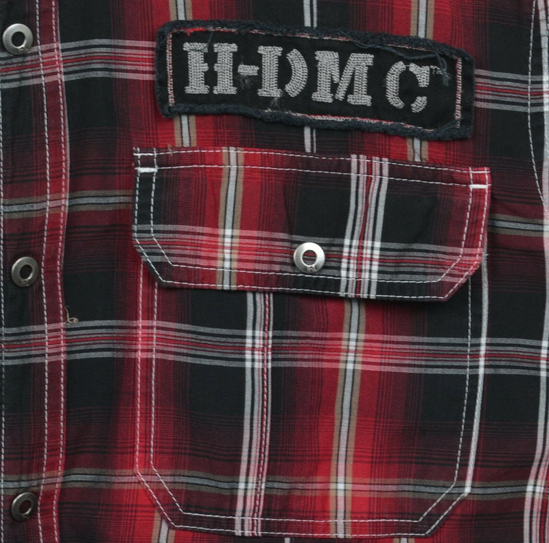 Harley-Davidson Men's Large Snap-Front Red Plaid HDMC "1" Biker Garage Shirt