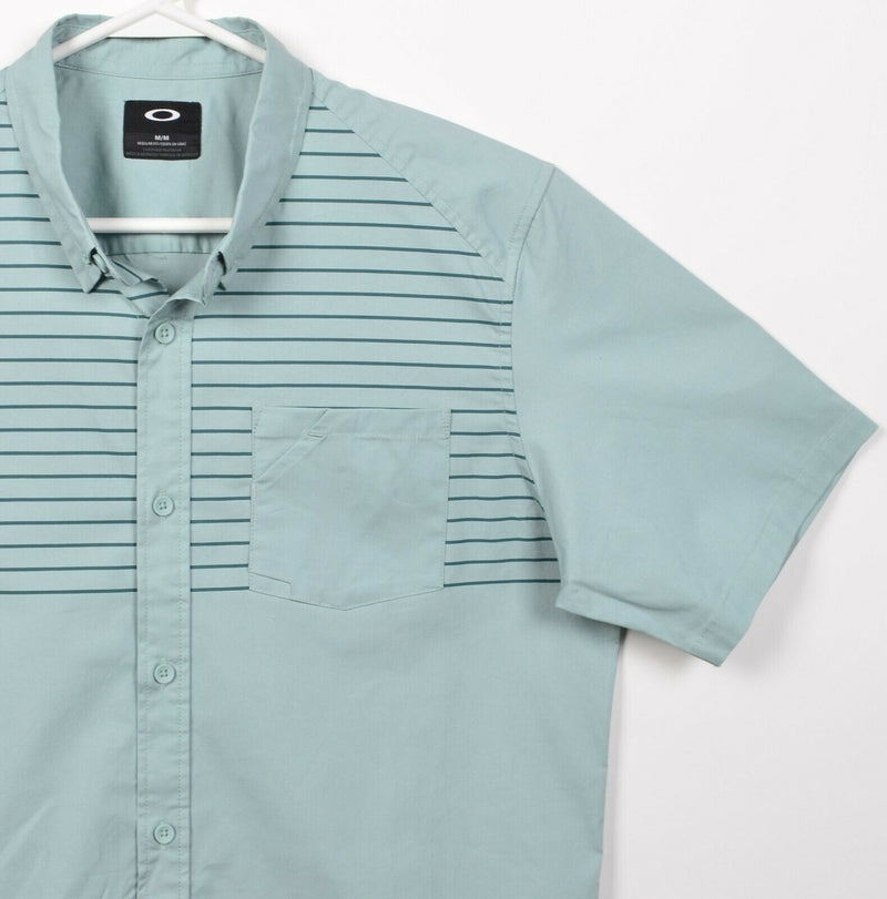 Oakley Men's Medium Seafoam Green Striped Short Sleeve Casual Button-Front Shirt