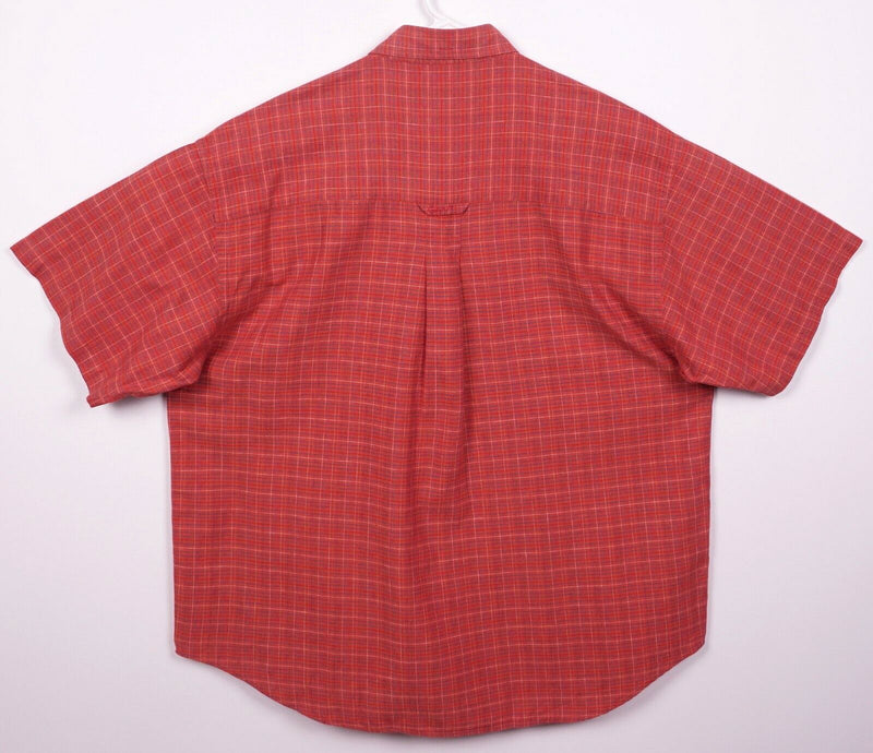 GANT Men's Large Vineyard Linen Blend Red Check Short Sleeve Button-Down Shirt
