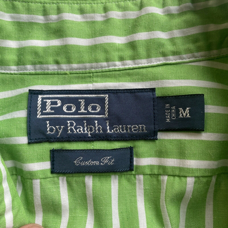 Polo Ralph Lauren Men's Medium Lime Green Striped Cotton Linen Blend Shirt