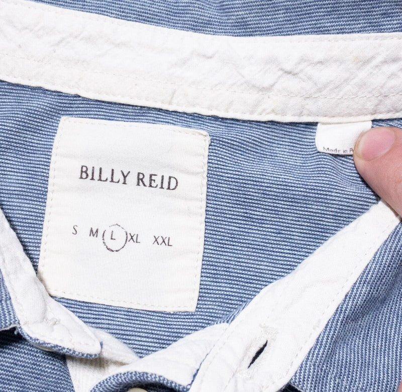 Billy Reid Polo Shirt Large Mens Short Sleeve Pocket Blue Micro-Striped Designer